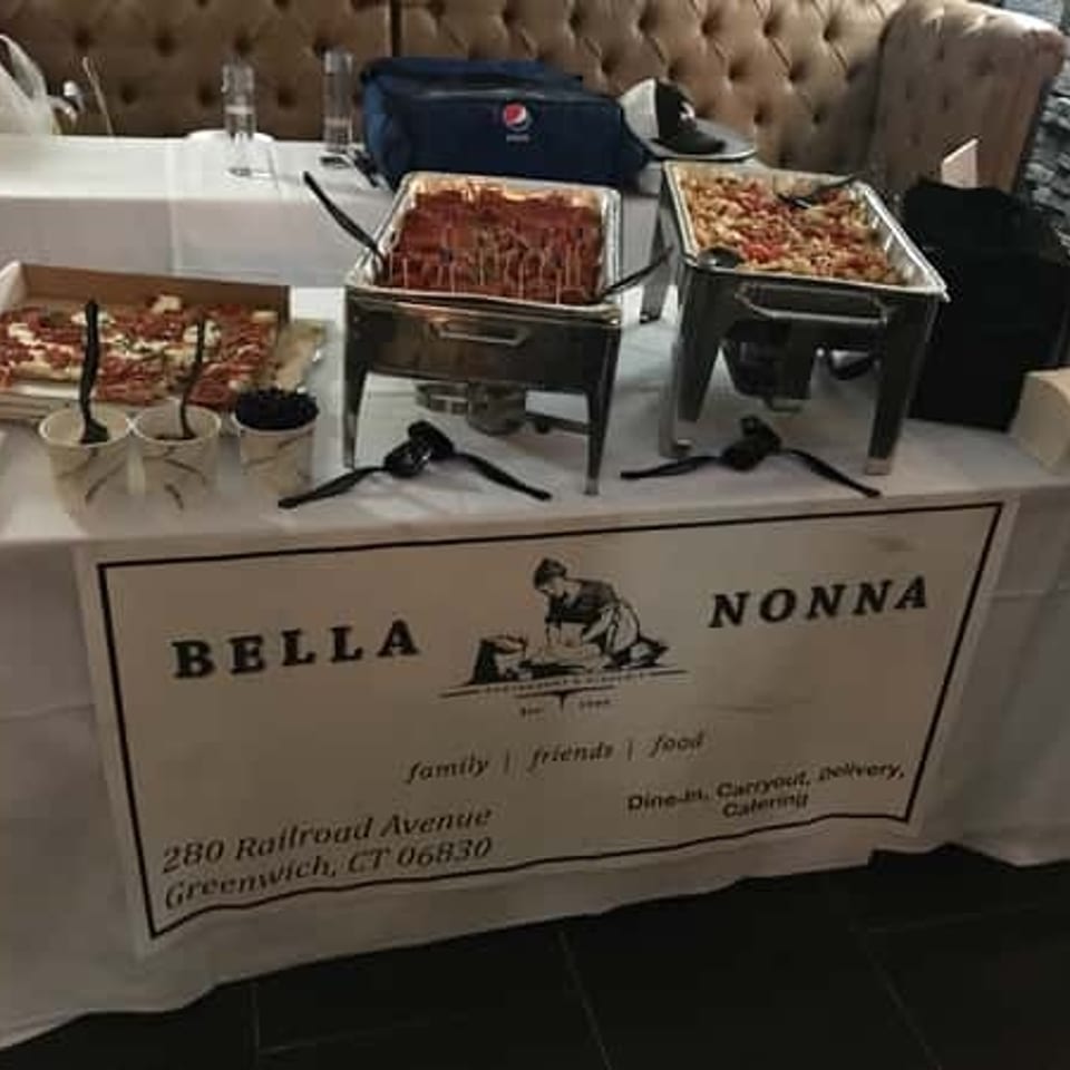 Catering buffet with pasta and pizza