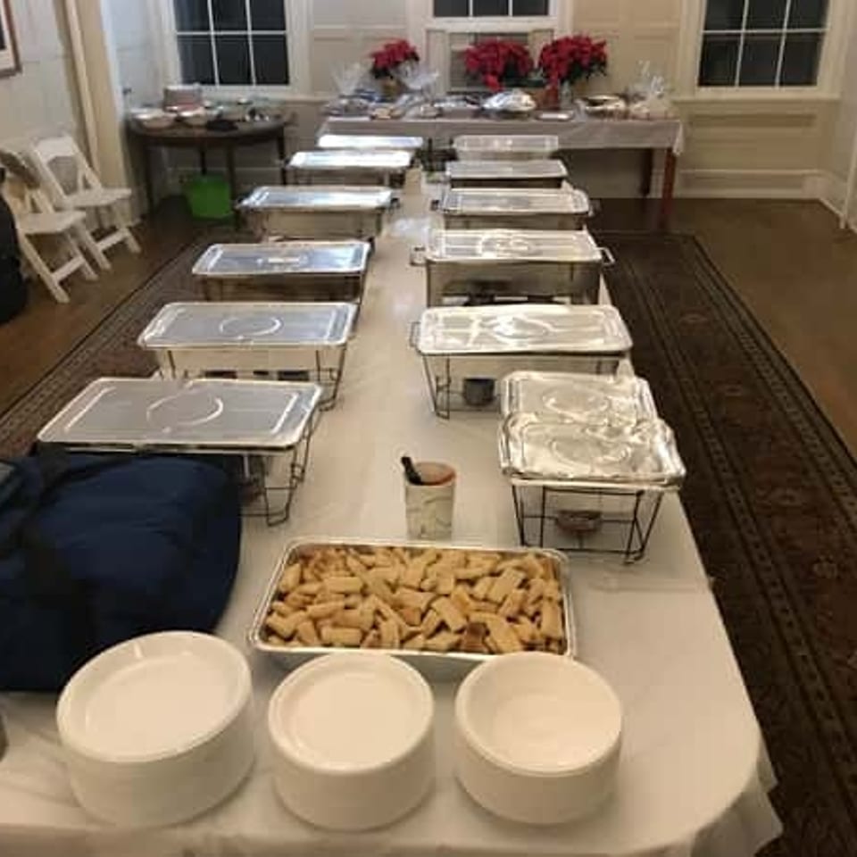 Catering trays set up for a small event