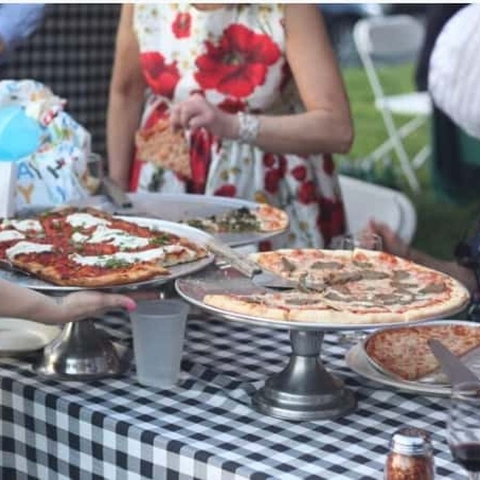 Outdoor catered pizza buffet